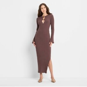 Future Collective Women's Ribbed Long Sleeve Maxi Dress Brown